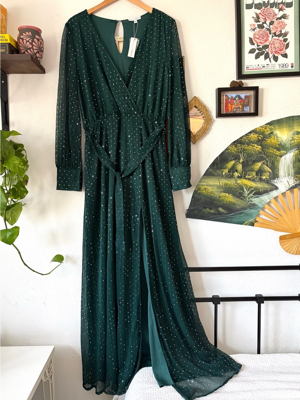 Elegant Glam Dark Emerald Green Abigail Sparkle Gown Maxi Dress XL Baltic Born